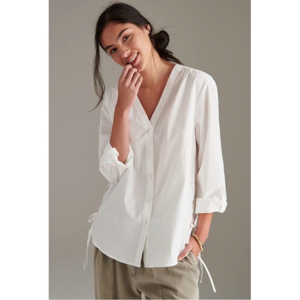 Anthropologie x Mare Mare Henriette Lace Up Tunic Buttondown Shirt Top sz S
